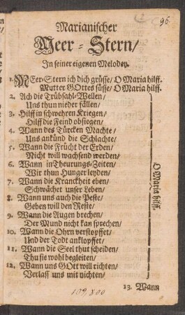 Marianischer Meer-Stern/ Jn seiner eigenen Melodey.