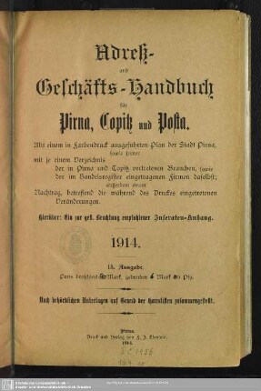 15.1914: Adreß- und Geschäftshandbuch für Pirna, Copitz und Posta
