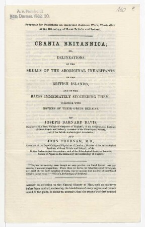 Crania Britannica; or, Delineations of the skulls of the Aboriginal inhabitants of the British Islands...