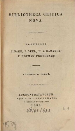Bibliotheca critica nova. 5,1. 1830