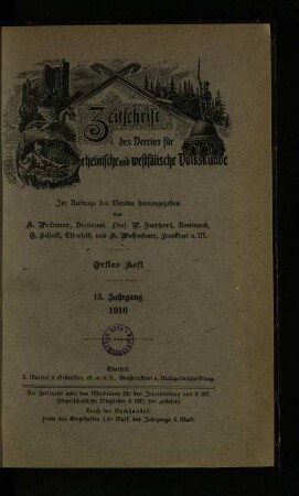 Zeitschrift des Vereins für Rheinische und Westfälische Volkskunde / 13. Jahrgang 1916