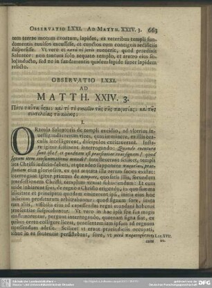 Observatio LXXI. Ad Matth. XXIV. 3.