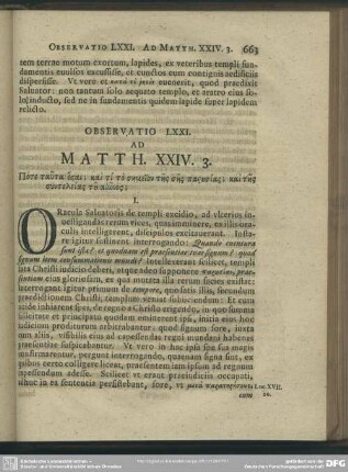 Observatio LXXI. Ad Matth. XXIV. 3.