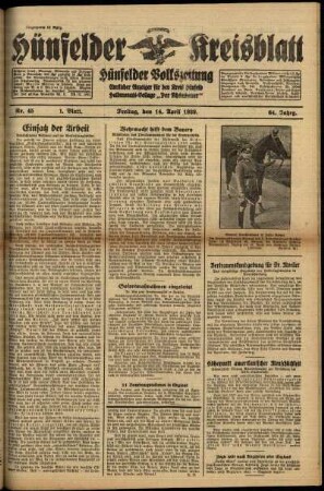 Erste Ausgabe vom Freitag, den 14. April 1939.