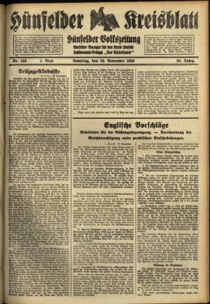 Zweite Ausgabe vom Samstag, den 19. November 1932.