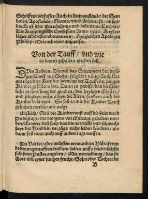 Von der Tauff/ und wie es damit gehalten werden soll.
