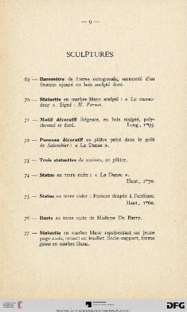 Sculptures (Nr. 69-77)