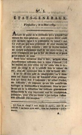 États-Généraux. Versailles le 2 May 1789