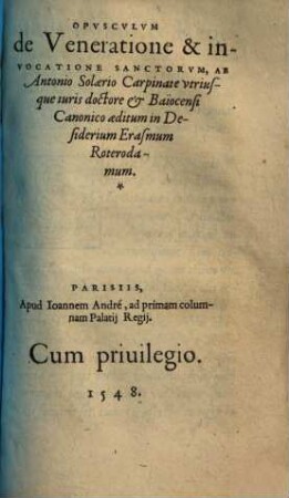 Opusculum de veneratione et invocatione sanctorum