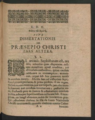 Sive Dissertationis De Praesepio Christi Pars Altera