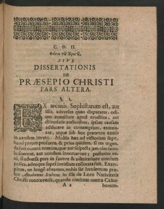 Sive Dissertationis De Praesepio Christi Pars Altera