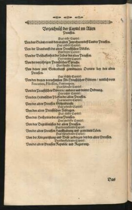 Verzeichnüß der Capitel im Alten Preussen.