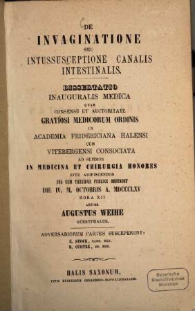 De invaginatione seu intussusceptione canalis intestinalis : Diss. inaug. med.