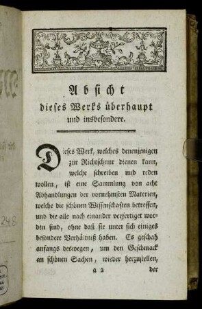 Absicht dieses Werks überhaupt und insbesondere.