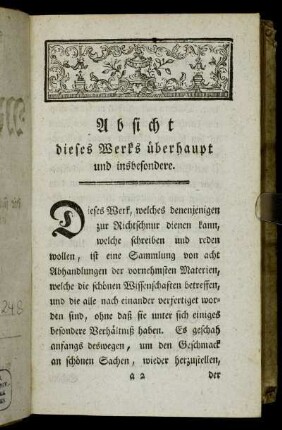 Absicht dieses Werks überhaupt und insbesondere.