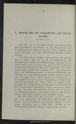 V. Bericht über die Schlachtvieh- und Fleischbeschau