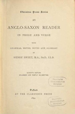 An Anglo-Saxon Reader in prose and verse : With grammar, metre, notes and glossary