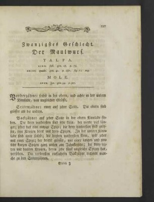 Zwanzigstes Geschlecht. Der Maulwurf.