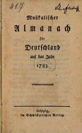 Musikalischer Almanach für Deutschland : auf das Jahr .... 1783 (1782)