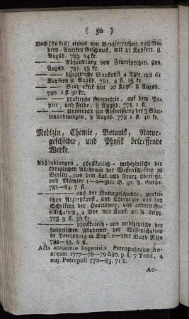 Medizin, Chemie, Botanik, Naturgeschichte, und Physik betreffende Werke.