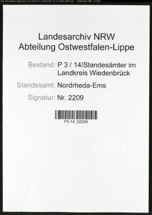 Sterberegister Standesamt Nordrheda-Ems