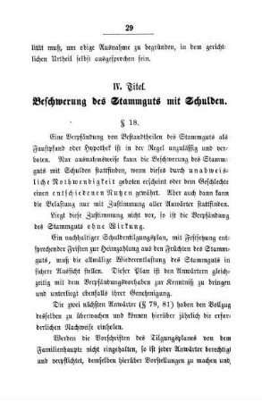 IV. Titel. Beschwerung des Stammguts mit Schulden.