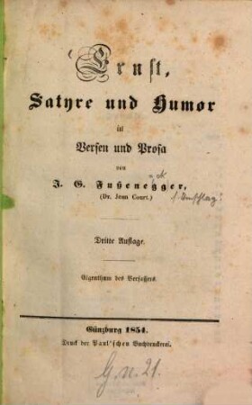 Ernst, Satyre und Humor in Versen und Prosa