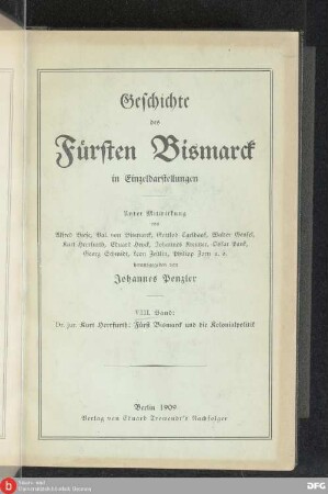 Bd. 8: Fürst Bismarck und die Kolonialpolitik