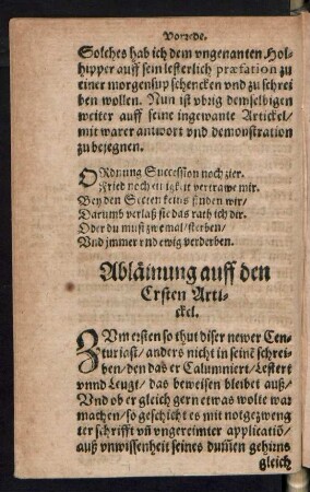 Abläinung auff den Ersten Artickel.