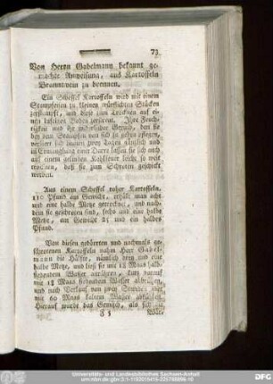 Von Herrn Gabelmann bekannt gemachte Anweisung, aus Kartoffeln Branntwein zu brennen.