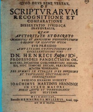 De scripturarum recognitione et comparatione dissertatio iuridica inauguralis