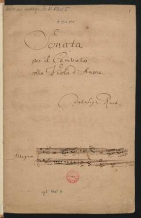 Sonaten; cemb, vla d'amore; D-Dur; CzaR 87