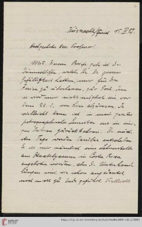 Briefe von Alexander Wettstein an Harry Rosenbusch: Brief von Alexander Wettstein an Harry Rosenbusch