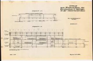 Gartenanlage Berufsschule, Ratingen: Berufsschulgebäude: Längsschnitte 1:100