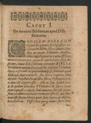 Caput I. De nomine Bibliorum apud DD. Hebraeos.