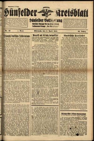 Erste Ausgabe vom Mittwoch, den 09. April 1941.