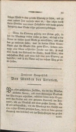 Zweytes Hauptstück. Von Wunden der Arterien.