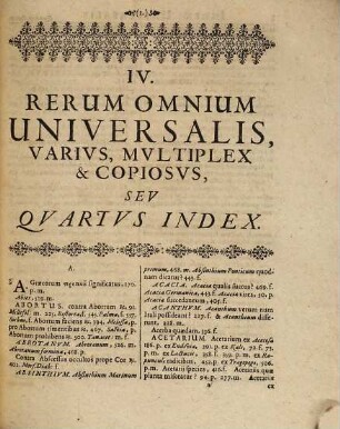 Continuatio appendicis ad opus Quadripartitum botanicum D. Simonis Paulli : continens indicem rerum omnium universalem, varium, multiplicem & curiosum, ut et syllabum in opere citatorum auctorum