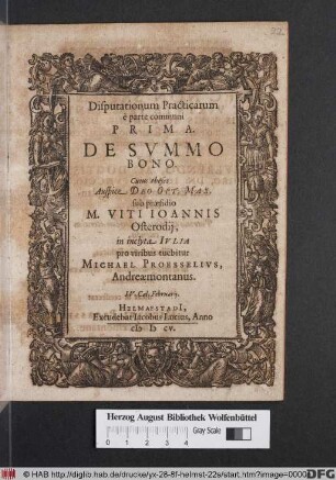 Disputationum Practicarum è parte communi Prima. De Summo Bono