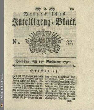 No. 37. Dienstag, den 11ten September 1792