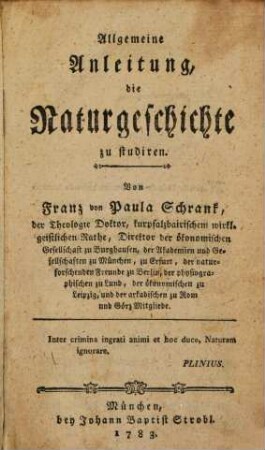 Allgemeine Anleitung, die Naturgeschichte zu studiren