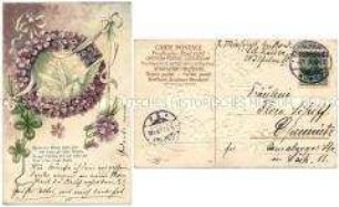 Karte mit Blumenmotiv und Vers