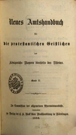 Neues Amtshandbuch für die protestantischen Geistlichen des Königreichs Bayern diesseits des Rheins, 2