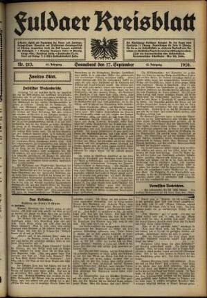 Zweite Ausgabe vom Samstag, den 17. September 1910.