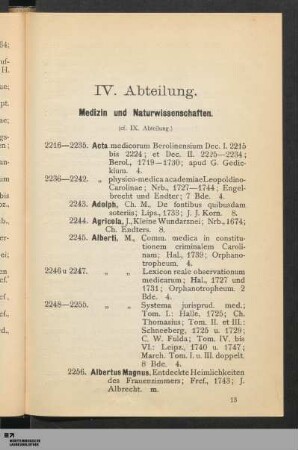 IV. Medizin und Naturwissenschaften