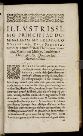 Illustrissimo Principi .. Domino Friderico Wilhelmo, Duci Saxoniae ...