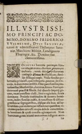 Illustrissimo Principi .. Domino Friderico Wilhelmo, Duci Saxoniae ...