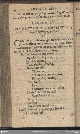 Curatio LV. [Curatio LVII.] De Ventriculi Debilitate, vomitionibusq[ue] salivinis
