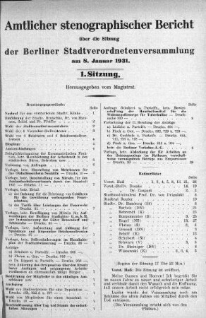 Sitzung 1, 8. Januar 1931