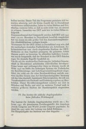 IV. Das Institut für jüdische Angelegenheiten beim Jüdischen Weltkongreß